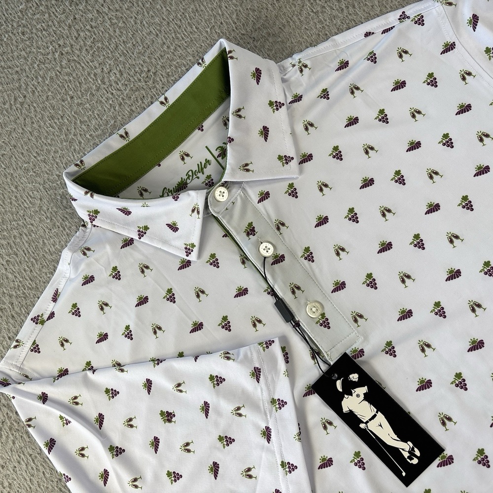 Grunk Dolfer Golf Polo Shirt Mens XXL 2XL Grapes Wine Glasses AOP All Over Print